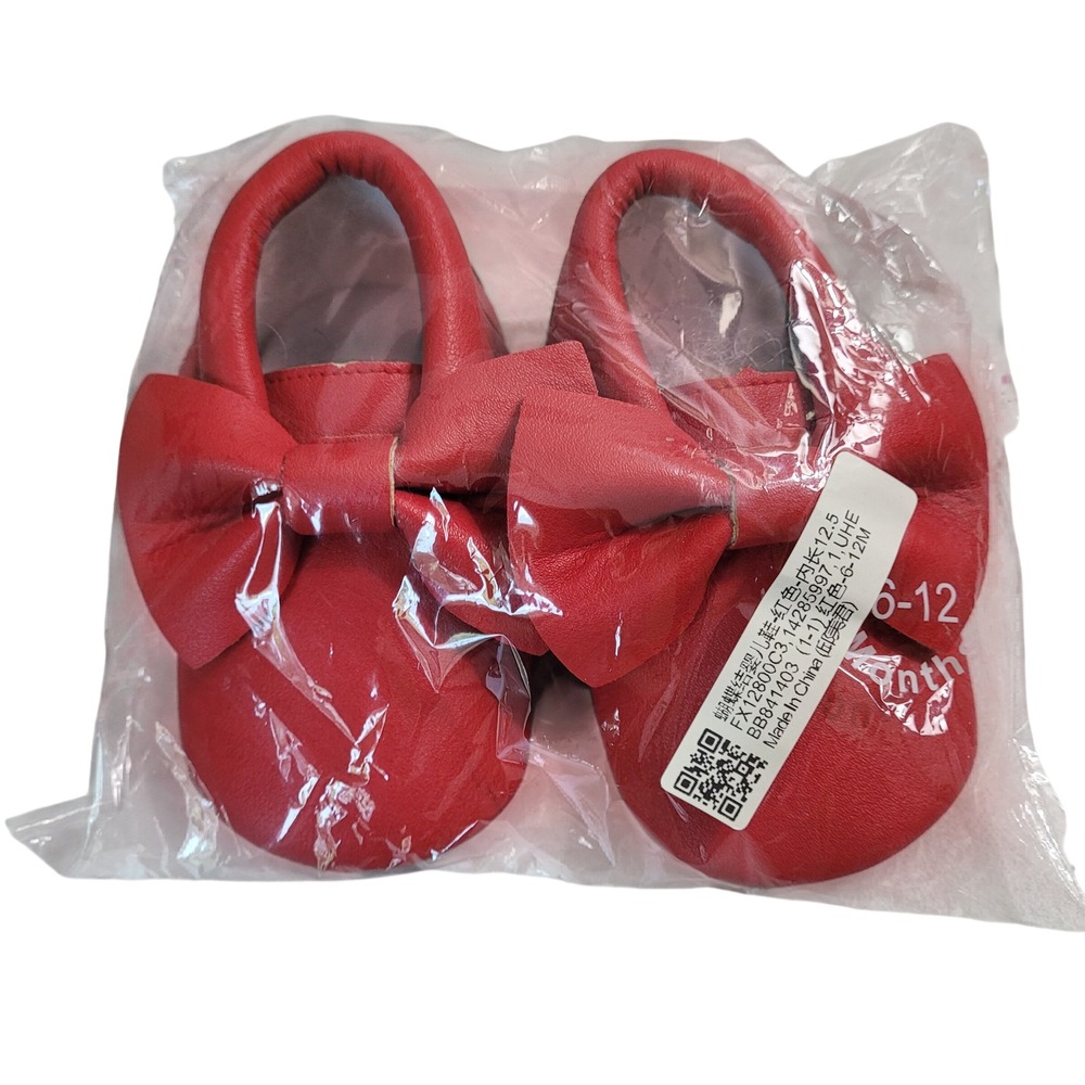 Unbranded Red Bow Fringe Moccasins Baby Girls 6-12M Red New Soft Sole Slip-On